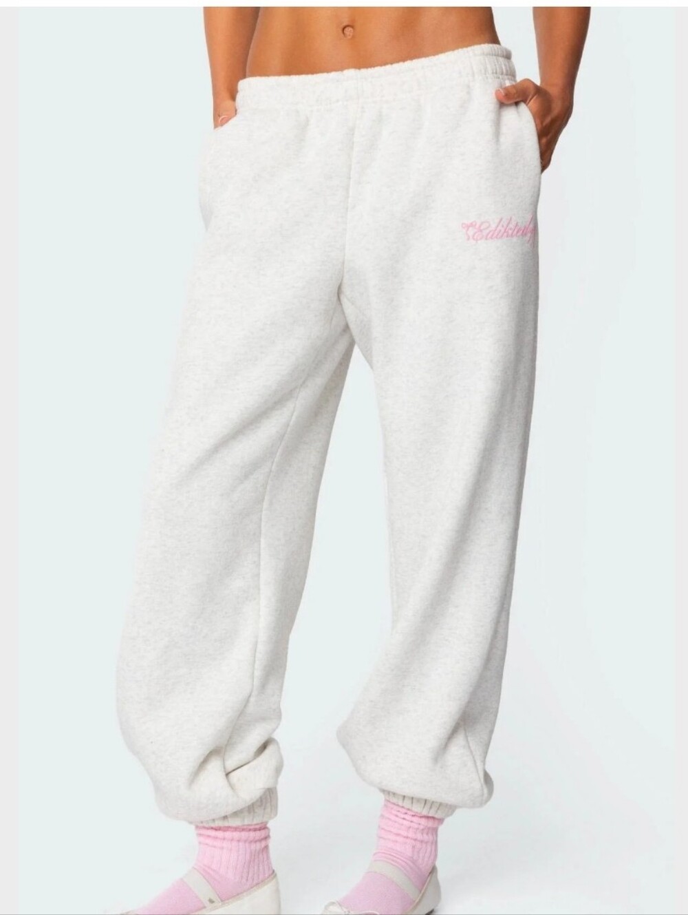 Edikted Sasha Bow Detail Sweatpants Gray Sz Small NWT